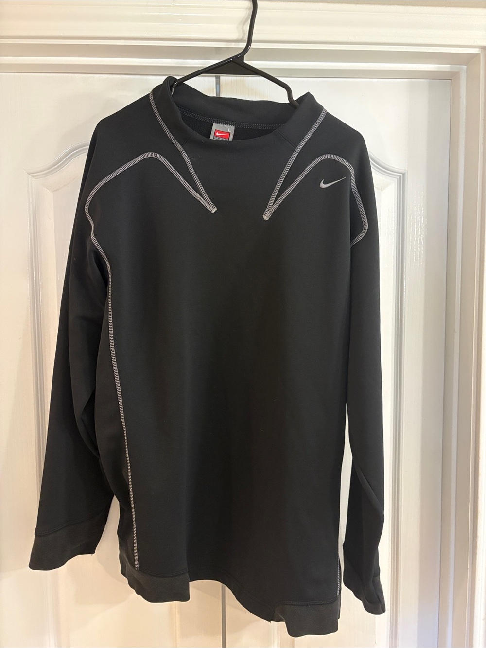 Nike Black Long-Sleeve Crew with Gray Contrast Stitching
